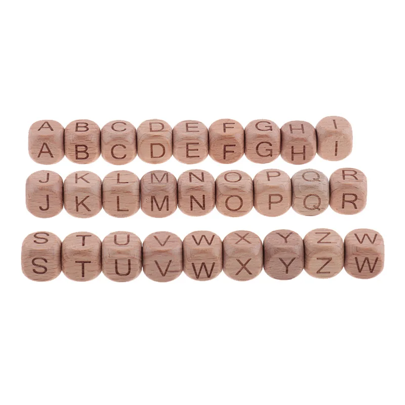 Fkisbox 12mm 500pcs Natural Beech Wood Letter Beads Alphabet Teething Jewelry DIY Baby Teether Necklace Bracelet Accessories