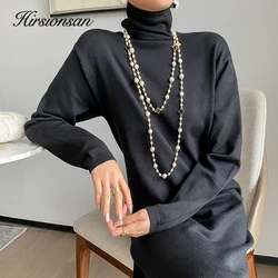 Hirsionsan Elegant Spring Autumn Bodycon Sweater Dress Women Soft Long Sleeve Solid Knit Dress Female 2023 New Clothing