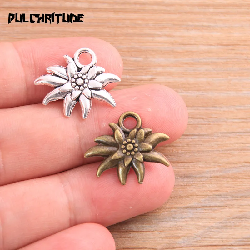 PULCHRITUDE 16pcs 17*20mm Two Color Sun Flowers Charms Necklace Pendant Jewelry Accessory Making Man Women Retro Style Jewelry