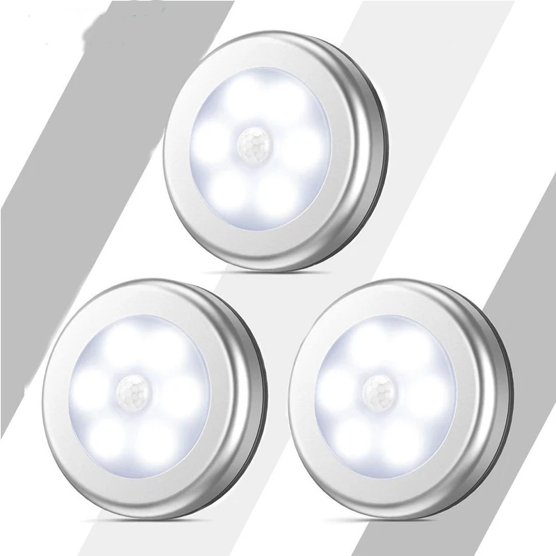 6LEDs Round Sensor Lights Wall stairs Night Lamp PIR Motion Sensor Induction Closet light for under cabinet bedroom kitchen