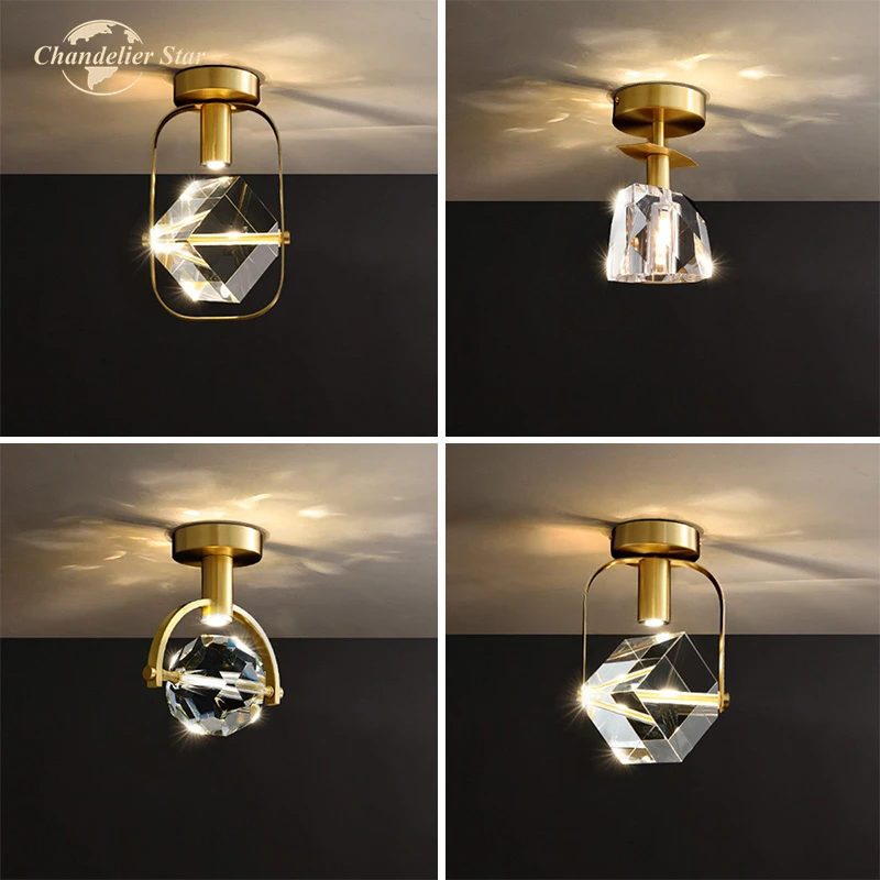 

Modern LED Ceiling Lights Luxury Copper Crystal Chandeliers Lamps Lustre Bedroom Living Room Corridor Indoor Lighting Fixture
