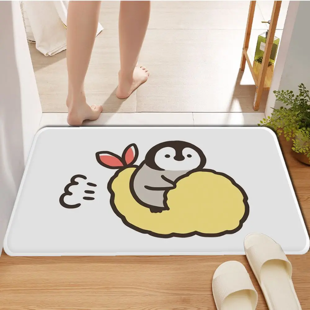 Cartoon Penguin Printed Flannel Floor Mat Bathroom Decor Carpet Non-Slip For Living Room Kitchen Welcome Doormat