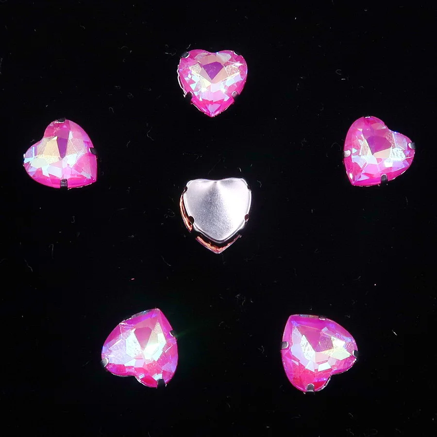 Herzförmige 20 Stück/Packung 10mm Silber Krallenfassungen Jelly Candy Glas Kristall Aufnähbare Strassperlen für Hochzeitskleider, Taschen, Schuhe, DIY-Verzierungen – Detail 6
