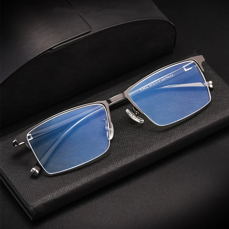 YIMARUILI Ultralight Business Casual Titanium Alloy Myopia Eyewear Half-Frame Optical Prescription Eyeglasses Frame Men P9832