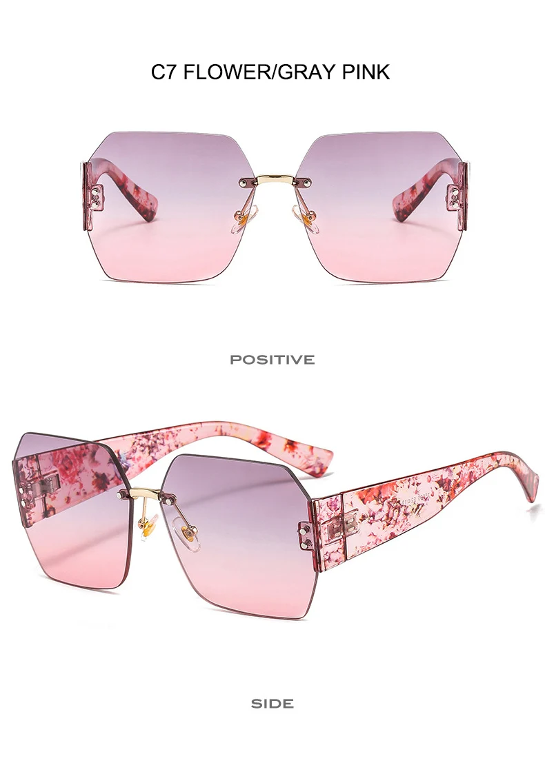 OEC-MANAGEMENT CPO Mode Randlose Sonnenbrille Frauen Platz Goggle Gläser Weibliche Marke Trend Blume Beine Shades Uv400 Vintage Brillen – Detail 11