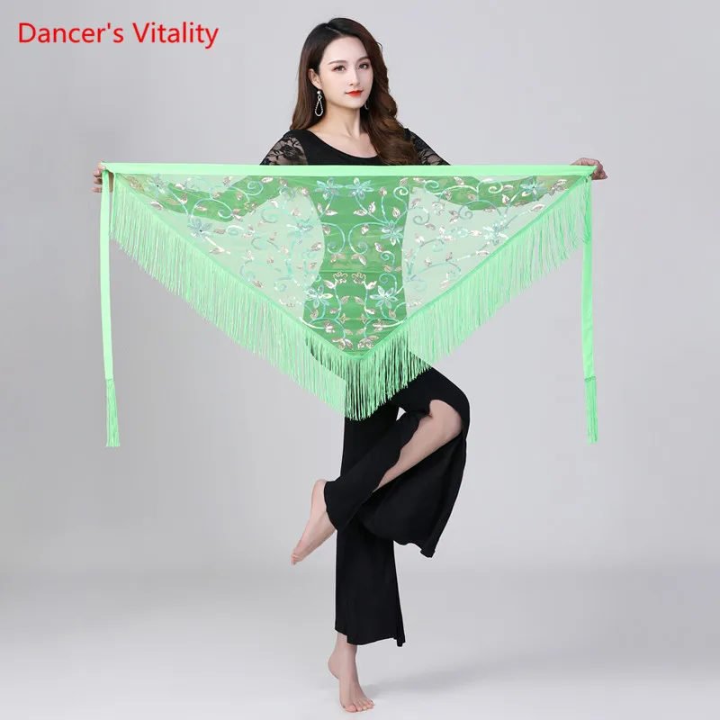 Belly Dance Hip Scarf Mesh Sequins Triangle Skirt Practice Clothes Female Adult Elegant Tassel Belt Performance Clothing