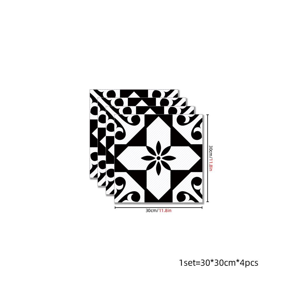 Classic European Black And White Tile Floor Stickers 3D Adhesive Kitchen Corridor Decoration Wallpaper Waterproof