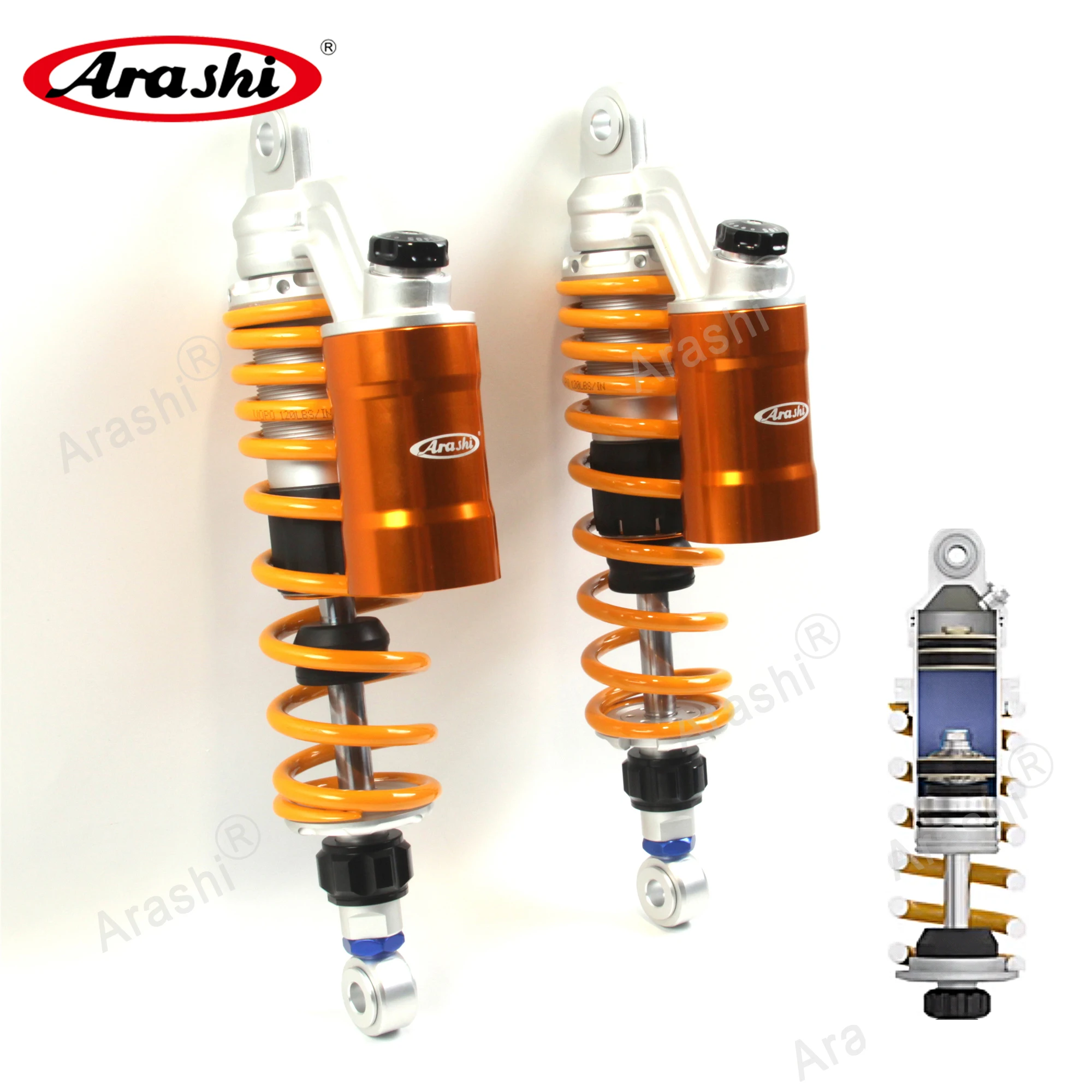 ARASHI Universal 330mm Motorcycle SuspensionFor SUZUKI GSX400 Inazuma 1997-2000 Adjustable Nitrogen Charged Rear Shock Absorber