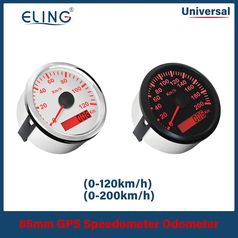 

ELING 85mm GPS Speedometer 120KM/H 200KM/H Waterproof Speed Gauge for Car Truck SUV With Backlight 9-32V With Red Backlight