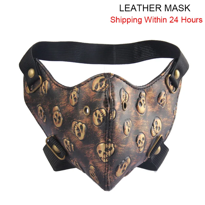 Mens Vrouwen Biker Motorfiets Masker Punk Retro Gouden Zilveren Multi Skull Winddicht Stofdicht Leer Elastische Hoofdband Gezichtsmasker