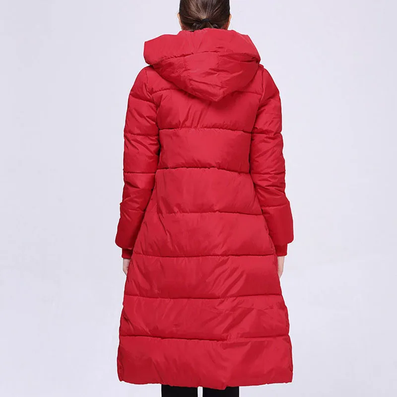Winter women coat thick down cotton padded warm hooded puffer zipper thick parka black red navy blue