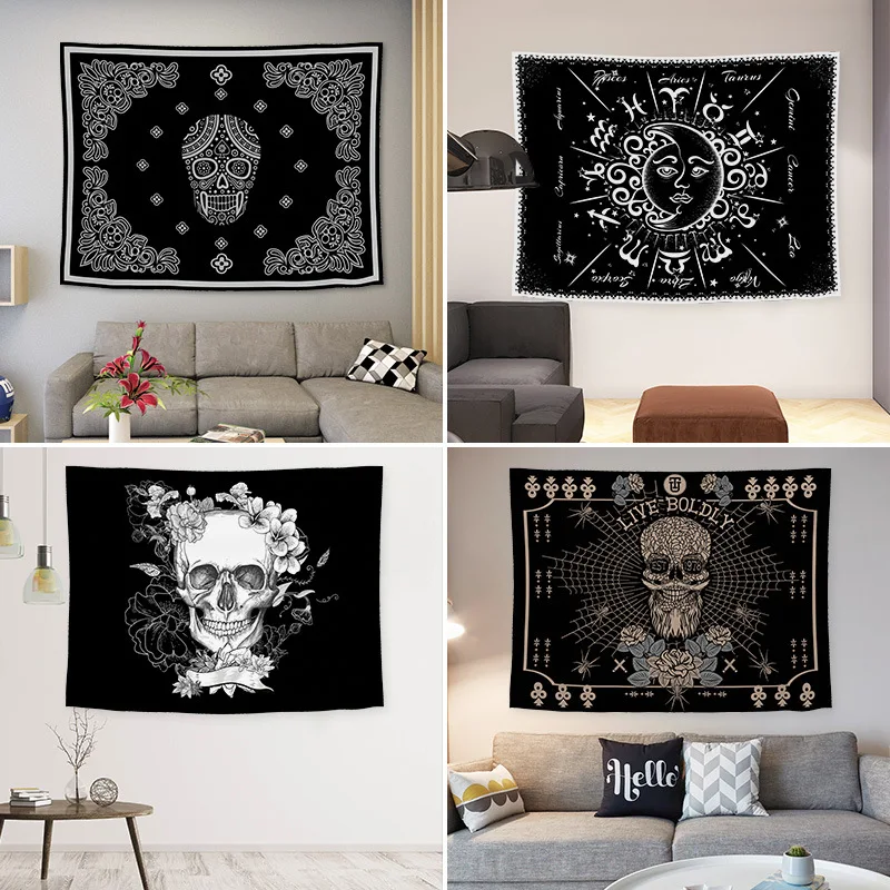 Skull Meditation Trippy Tapestry Wall Hanging Home Room Decor Carpet Boho Lil Cat Peep Astrology Hippie Witchcraft Tapiz Mandala