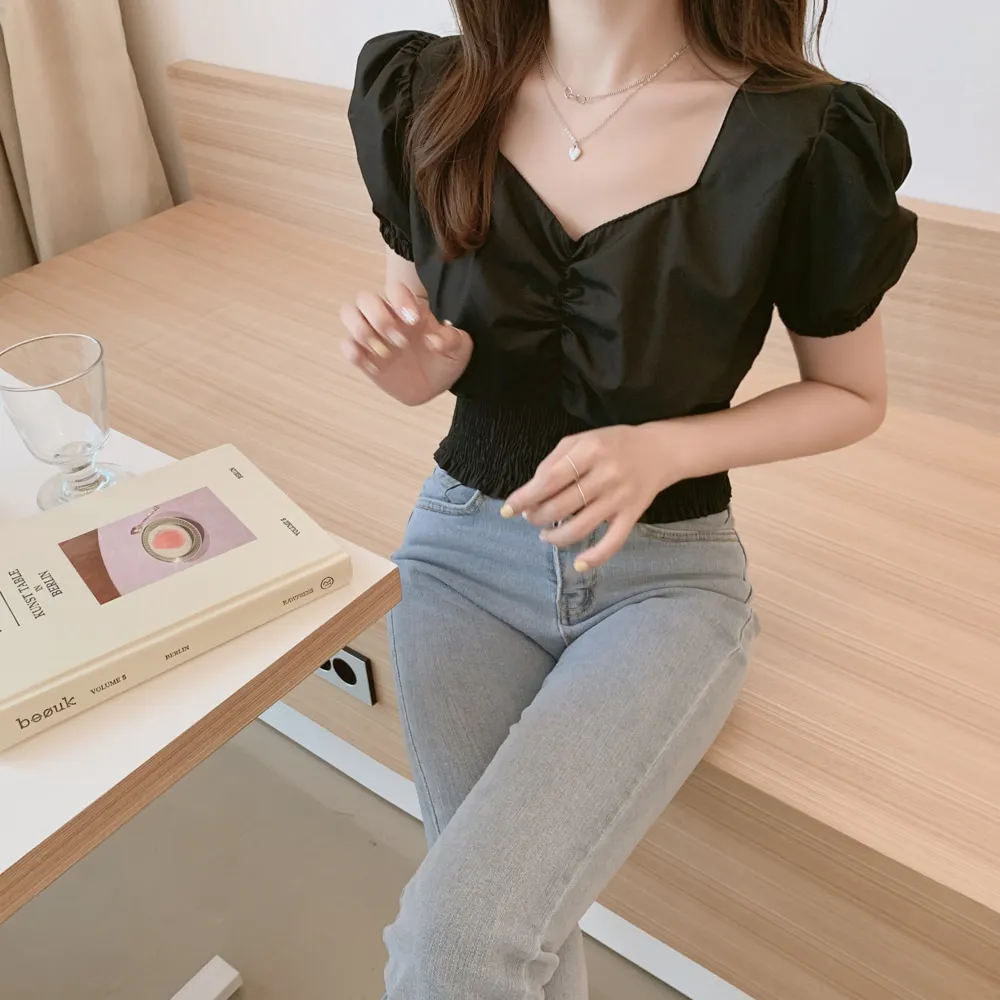 V neck sexy top crop Shirt Sommer Weiß Blusen Frauen Tops femme Casual Frauen kurzarm Mädchen Bluse Baumwolle Neue