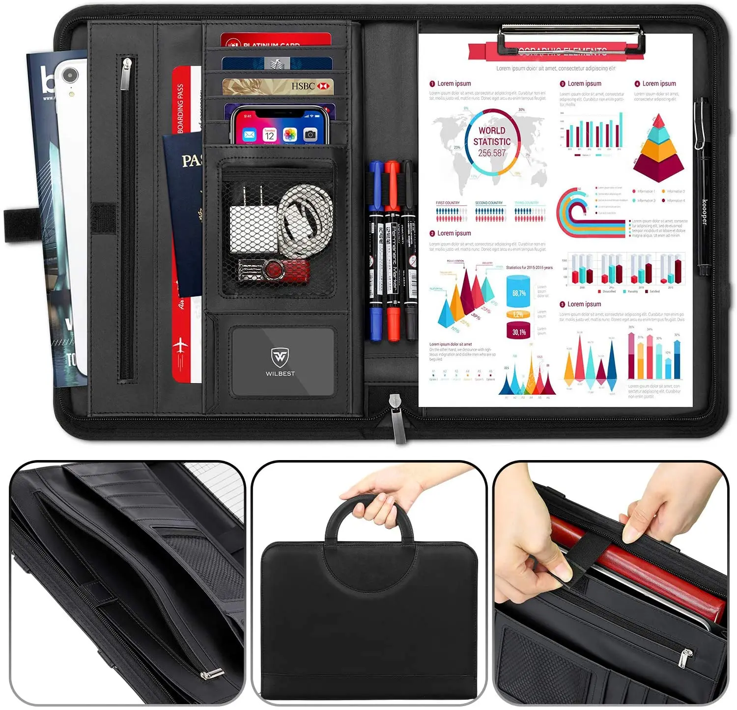 Multi-Functional Men Leather Briefcase Foldable Magnetic Handles Laptop Bag Waterproof Male Handbag