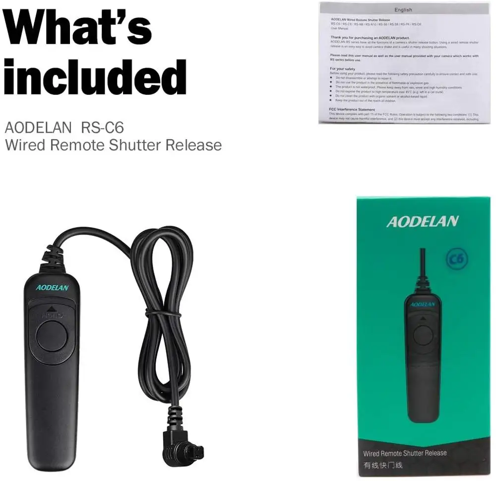 AODELAN RS-C8 Wired Remote Control Shutter Release Cable for Canon R3 R5C R5 1D 5D 6D 6DII 7D 7DII 50D 40D 30D 20D 10D