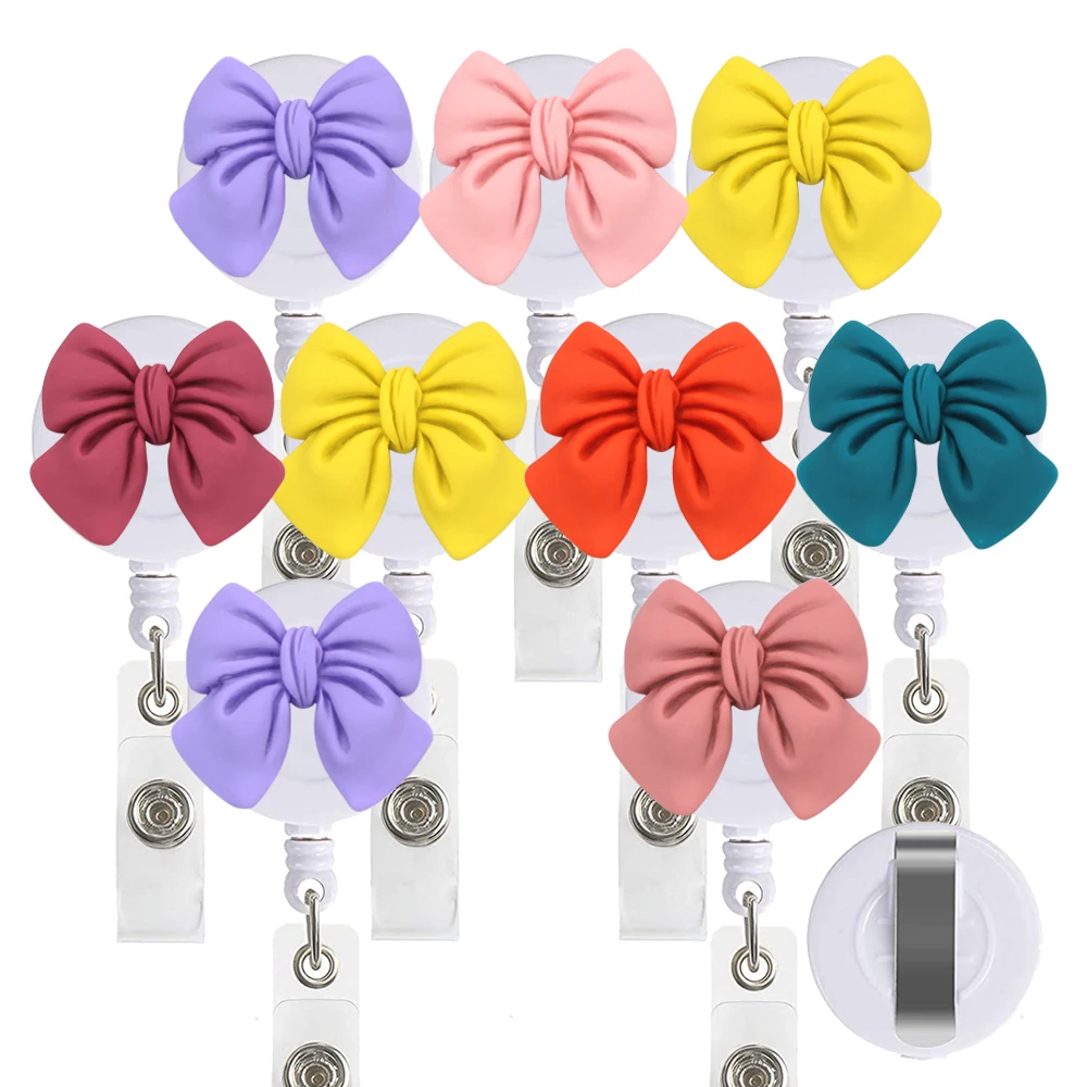 9pcs Lot Colorful Flowers Retractable ID Card Badge Clip Holder Reel For Nurse Doctor Student Office Sweet Bow Style