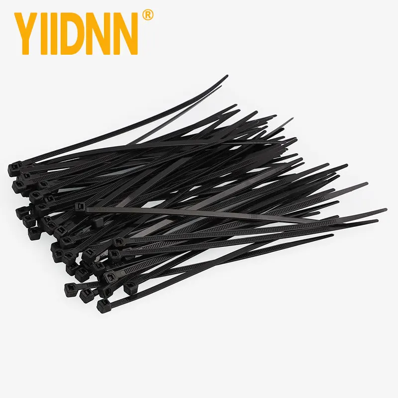 100PCS 자동 잠금 플라스틱 나일론 와이어 케이블 우편 번호 검은 케이블 타이 루프 케이블을 고정 다양 한 사양