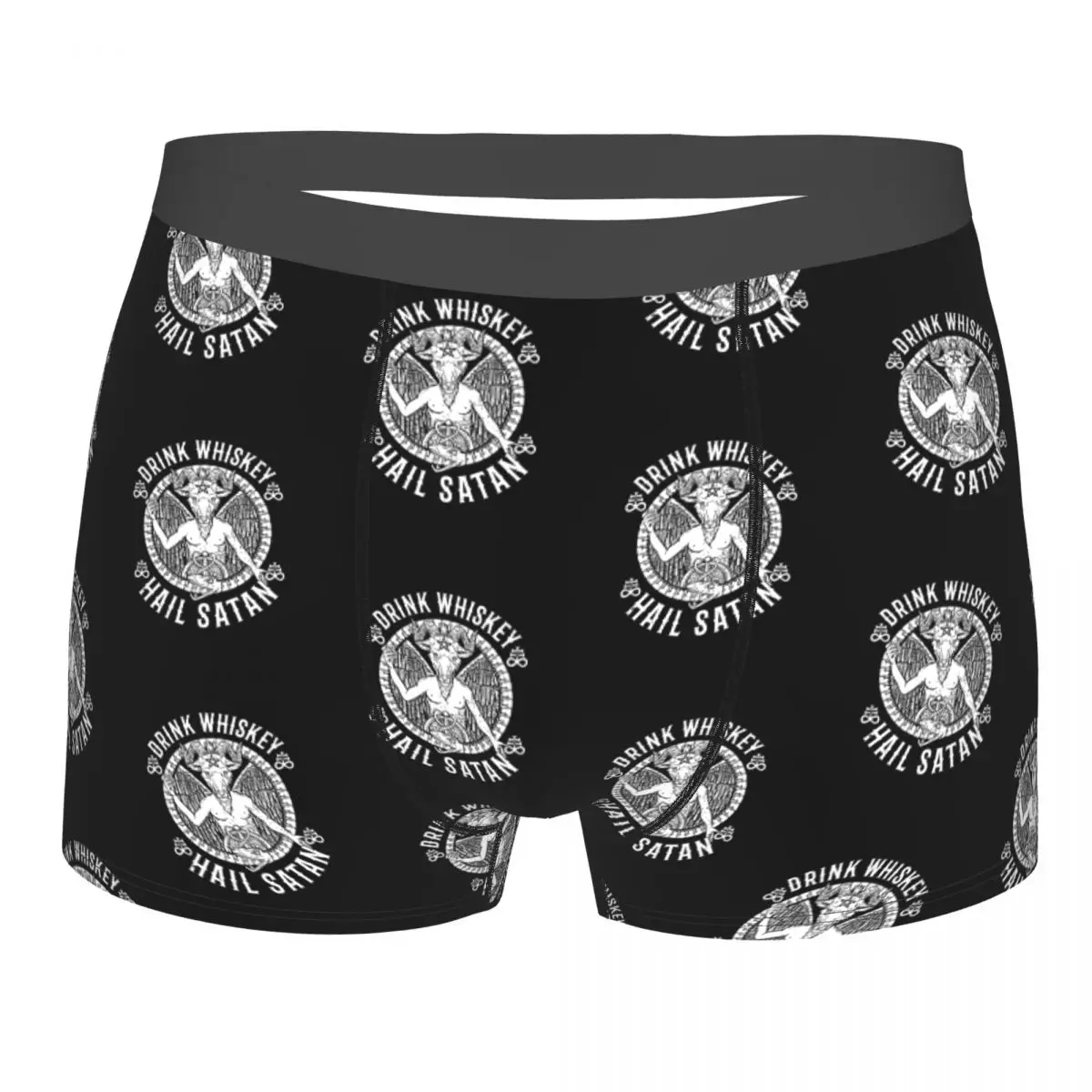 Drink Whiskey Hail Satan,Satanic Baphomet Underpants Breathbale Panties Male Underwear Print Shorts Boxer Briefs