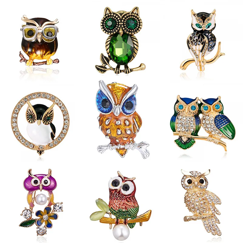 Rinhoo Vivid Cute Owl Brooches Pins For Women Men Enamel Bird Branch Fashion Coat Dress Lapel Pins Unisex Party Jewelry Gifts