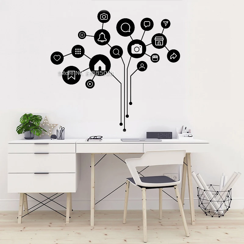 Social Media Office Decor Decals Murals Balance Idea Business Worker Office Wall Stickers Creative Decoration Wallpapers LC1749