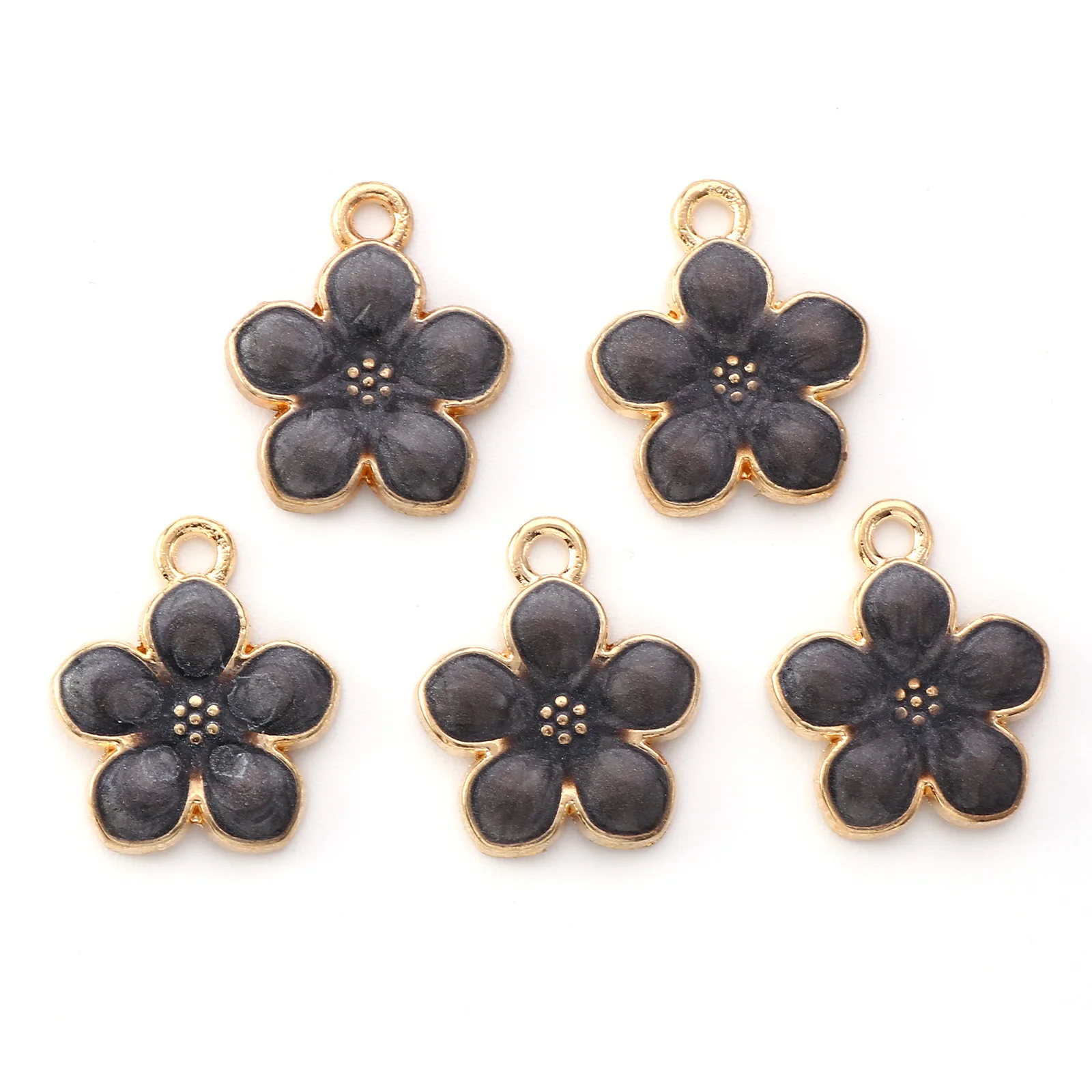 10Pcs Gold Plated Alloy Enamel Pendants Cute Sakura Flower Charms For Necklace Bracelet Handmade Earring Dangle Jewelry Making