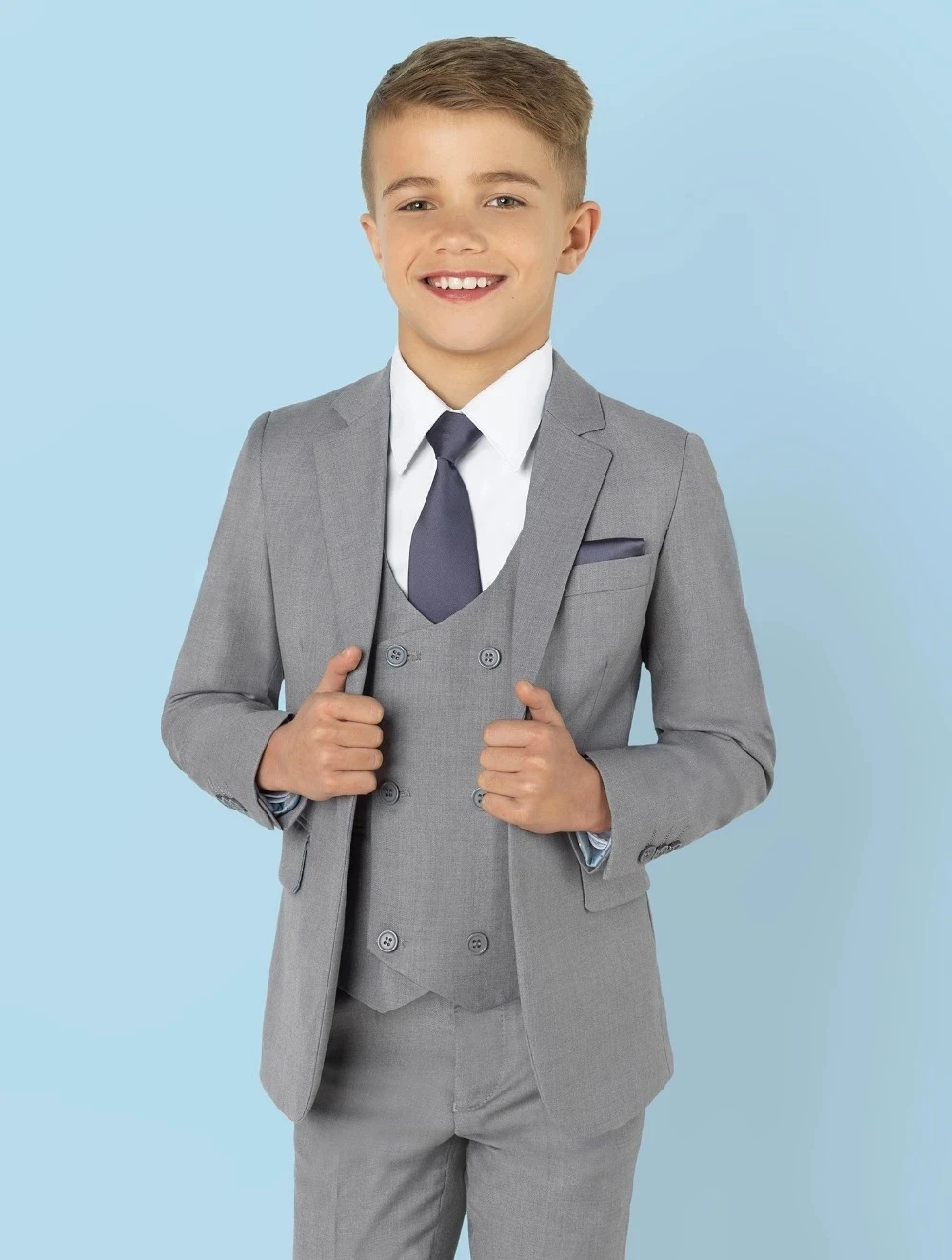 Light Grey Notch Lapel Kids Suit For Wedding Children Groom Wear 3 Pieces Set Boy\'s Formal Prom Suit (Jacket+Pants+Vest)