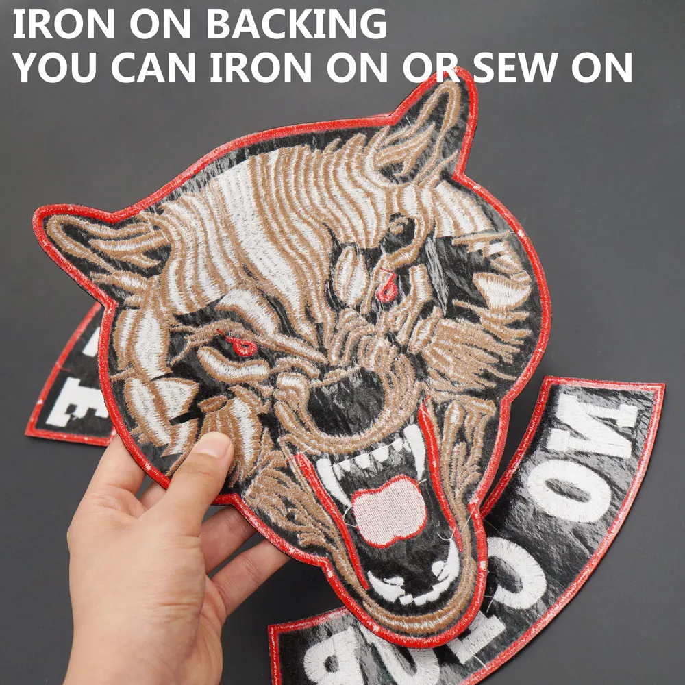 Lone Wolf No Club Embroidered Iron-on Backing Applique Sewing Label Punk Biker Patches Clothes Apparel Accessories Badge