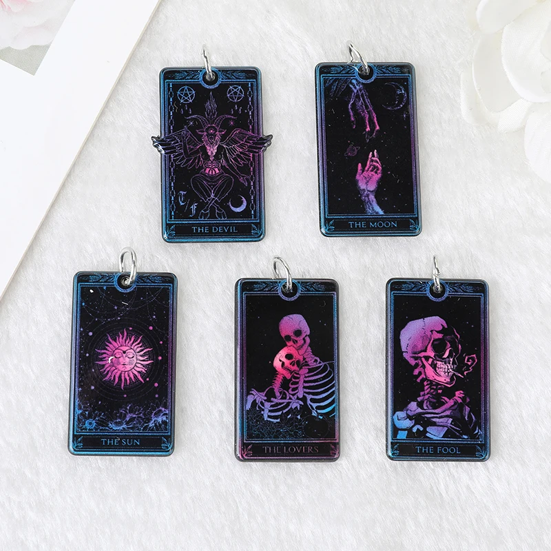 20Pcs 38*22 MM Black Tarot Card Charms Game Magical Divination Crafts Acrylic Board Sun Moon And Lovers Jewelry DIY Accessories