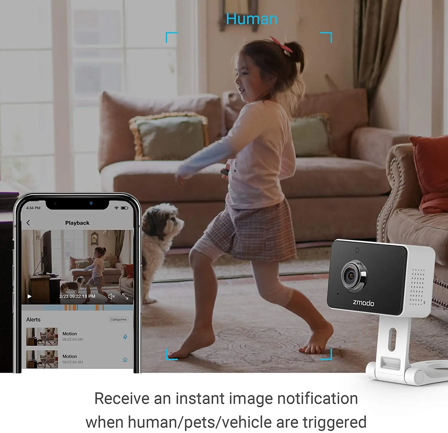 Zmodo 1080P Mini Pro, Plug-In WiFi Indoor Security Camera, Human/Vehicle/Pet Motion Detection, Baby Monitor Nanny Camera