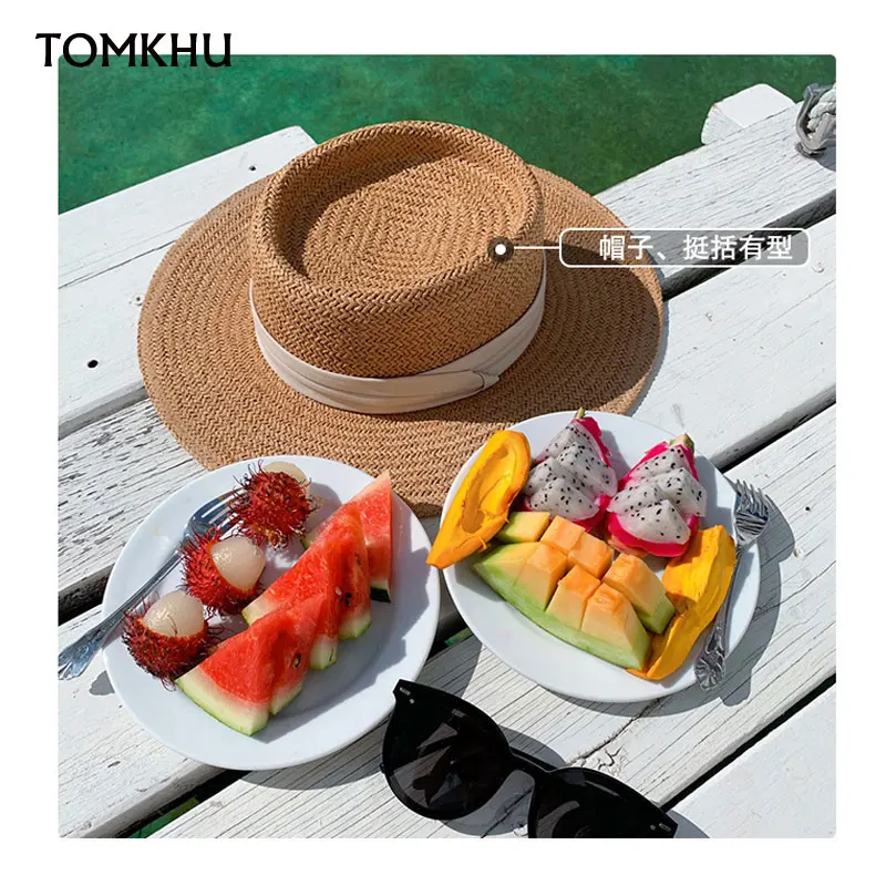 New Casual Handmade Straw Beach Hat For Women Summer Holiday Panama Cap 2020 New Fashion Concave Flat Sun Protection Visor Hat