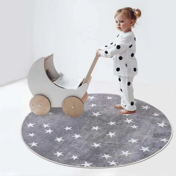 INS Cartoon Round Kids Bedroom Carpets Lamb Cashmere Living Room Non-Slip Star Carpet Sofa Tatami Bedside Rugs Baby Crawling Mat