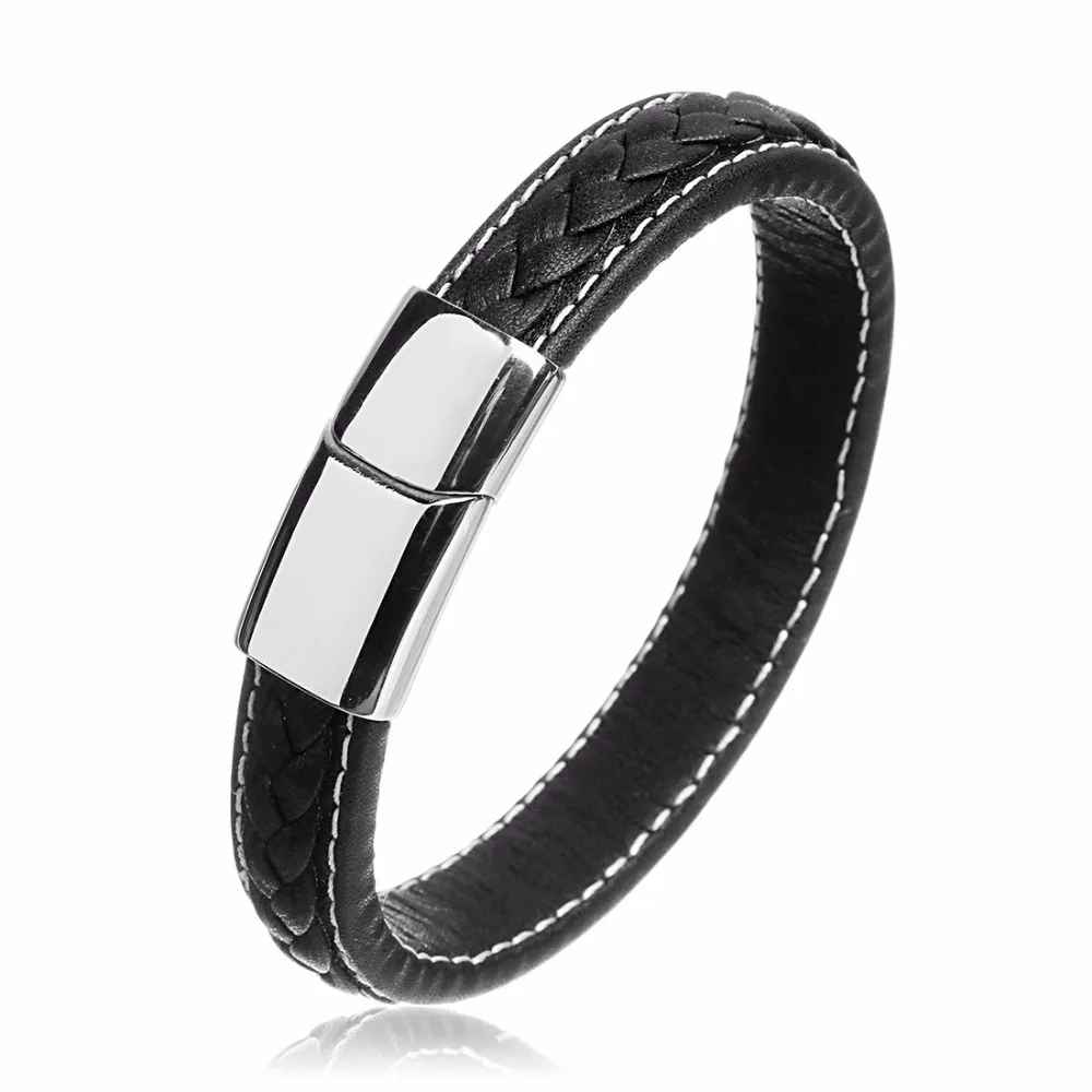 Fashion Punk Black Leather Femme Bracelets & Bangles Genuine Leather Bracelets For Men Christmas Jewelry Gifts