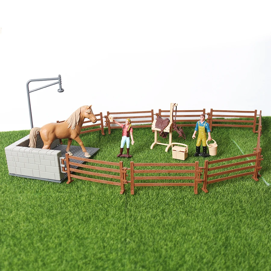 Simulatie Boerderij Paard Kraam Met Rijders, Wassen Gebied Model Actiefiguren Educatief Collectible Speeltoestel Voor Kinderen