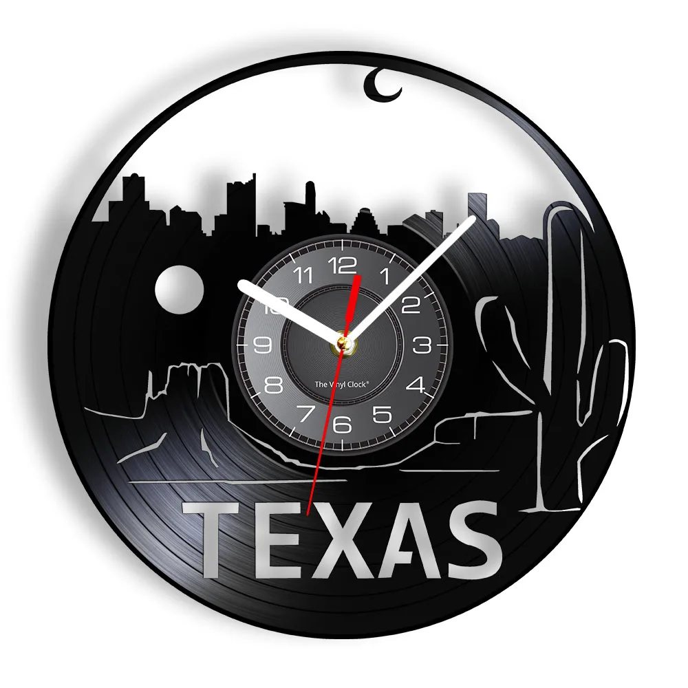 The United States of America Texas Vinyl Record Wall Clock Houston Vintage Cityscape Skyline Home Decor Vinyl CD Disc Watch