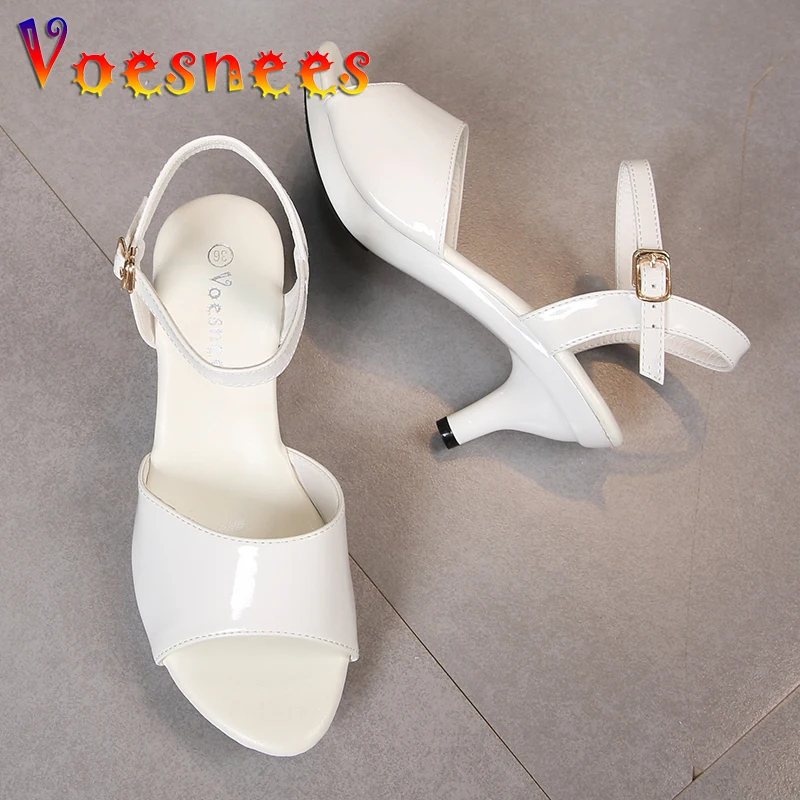 Voesnees Sandals Women Shoes  Size 43 Thin Heels Summer Naked Color Peep Toe High Heels Sexy Nightclub Party Slides Heels Shoes