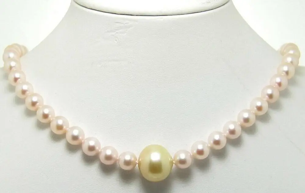 

elegant 9-11mm south sea white gold round pearl necklace 14k