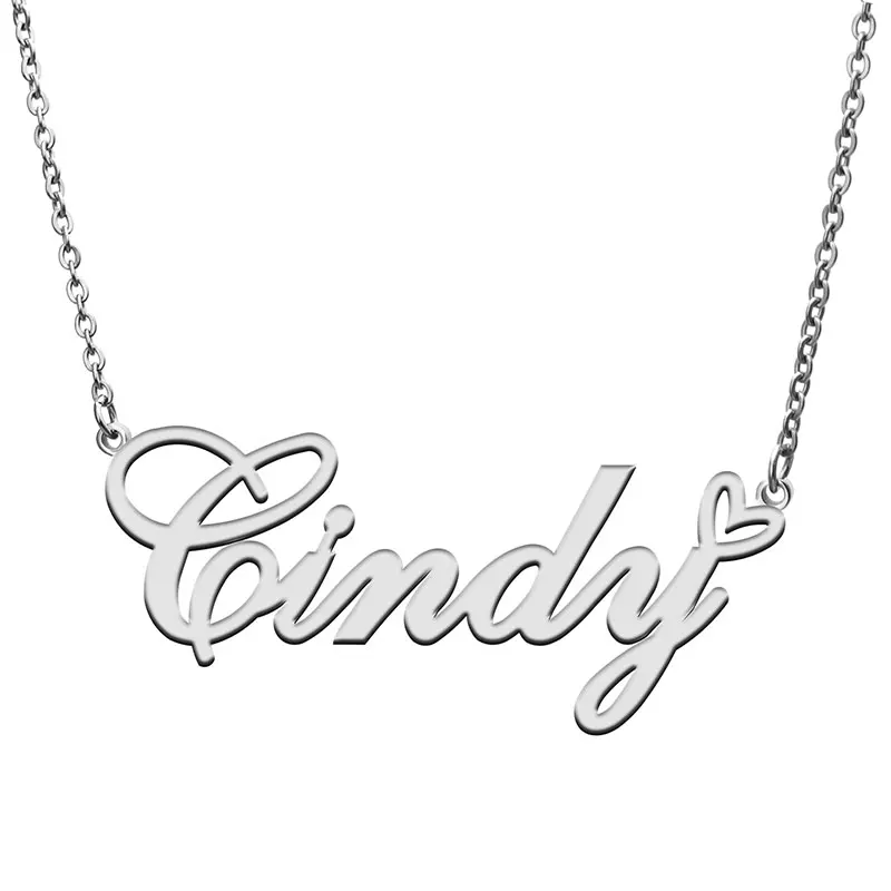 Cindy Heart Name Necklace Personalized for Women Stainless Steel Gold plated Nameplate Pendant Femme Mother Jewelry Gift