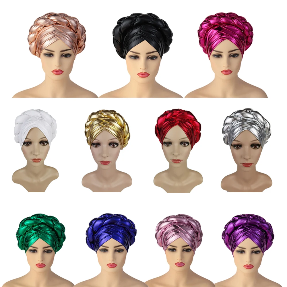 New Design 2024 Auto Gele Headtie Turban Shiny African Women Cap For African Hats Nigerian Turban Gele Best Selling Auto Gele