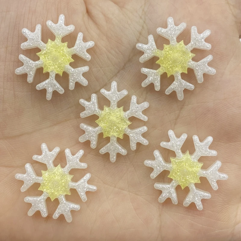 10PCS Merry Christmas Resin shiny snowflakes Flat Backs Craft Mini Xmas Decoration Supplies New Year Navidad