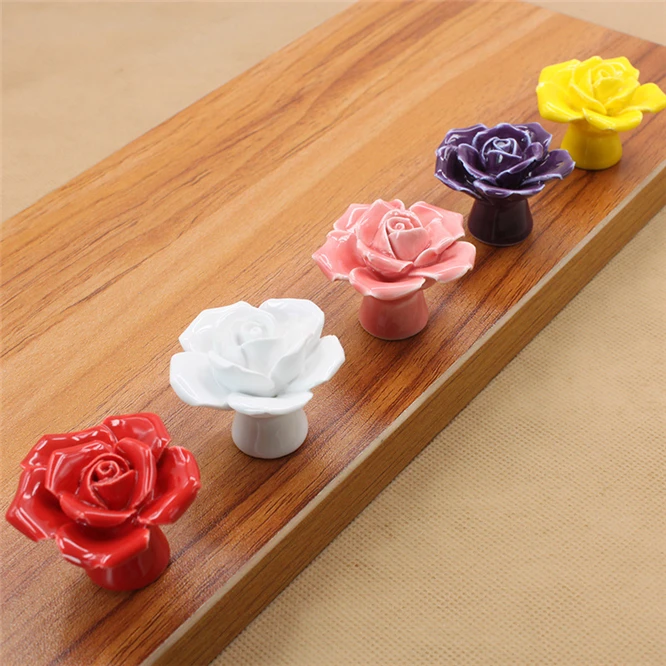 

Nordic Rose Flower Shape Ceramics Knobs Cupboard Pulls Drawer Knobs Kitchen Cabinet Handles Furniture Handle Hardware Home decor