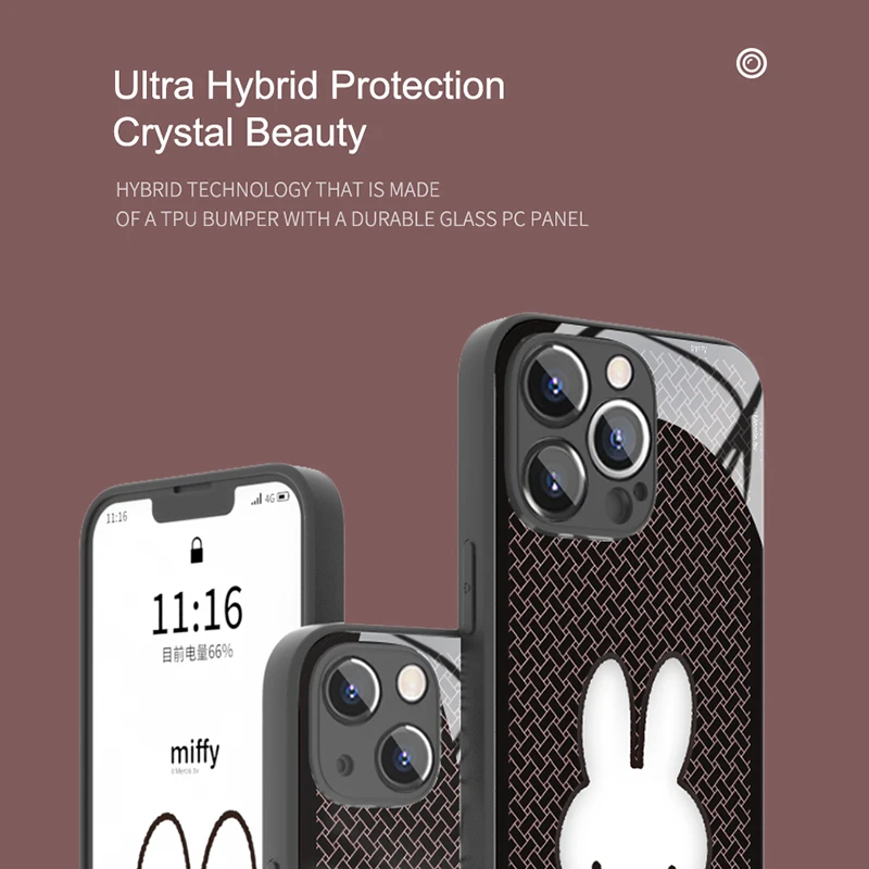 Miffy X MIPOW Phone Case For iPhone 12/13 Pro Max Geometric patterns Case 12/13 Pro Luxury Glass case For 13 Retro design Gift