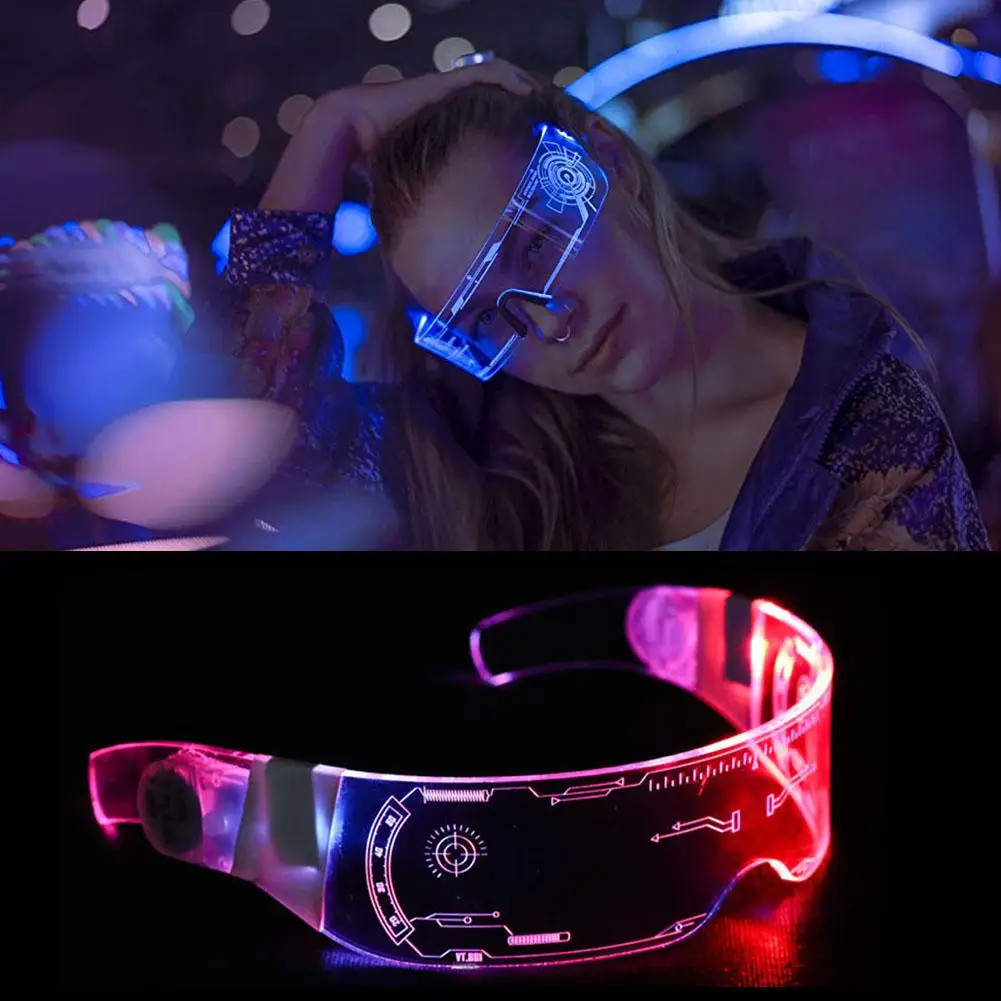 LED Luminous Glasses Futuristic Electronic Visor Glasses Light Up Glasses Prop for Halloween Festival Performance LED Glasses