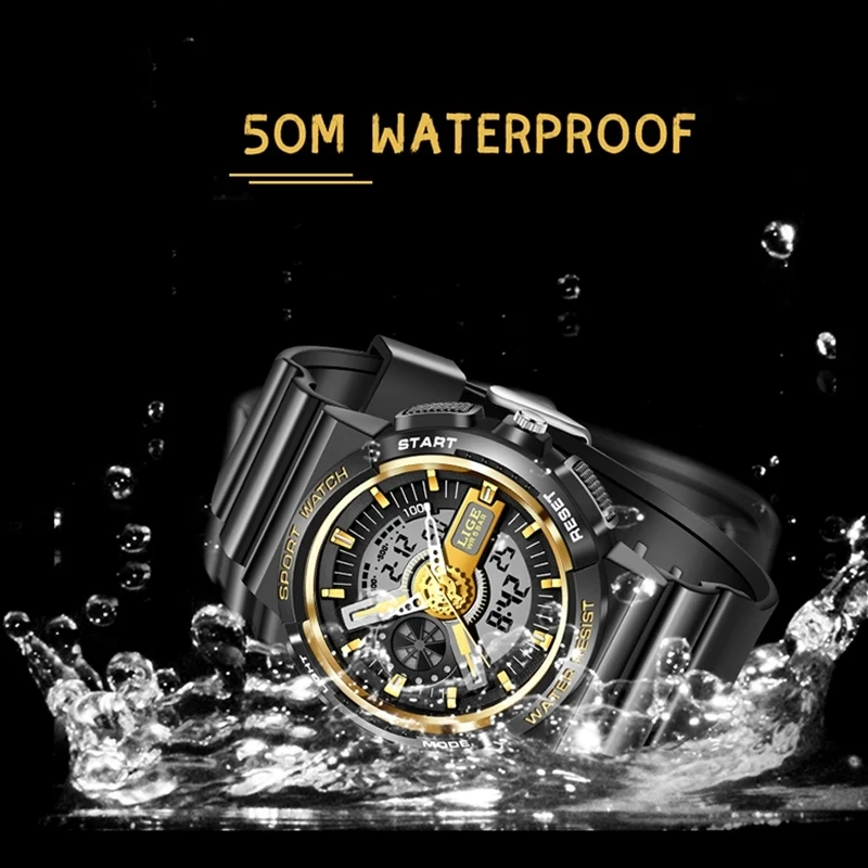 LIGE Military Kids Sport Watches 50M Waterproof Electronic Wristwatch Stop Watch Clock Children Digital Watch For Boys Girls+Box