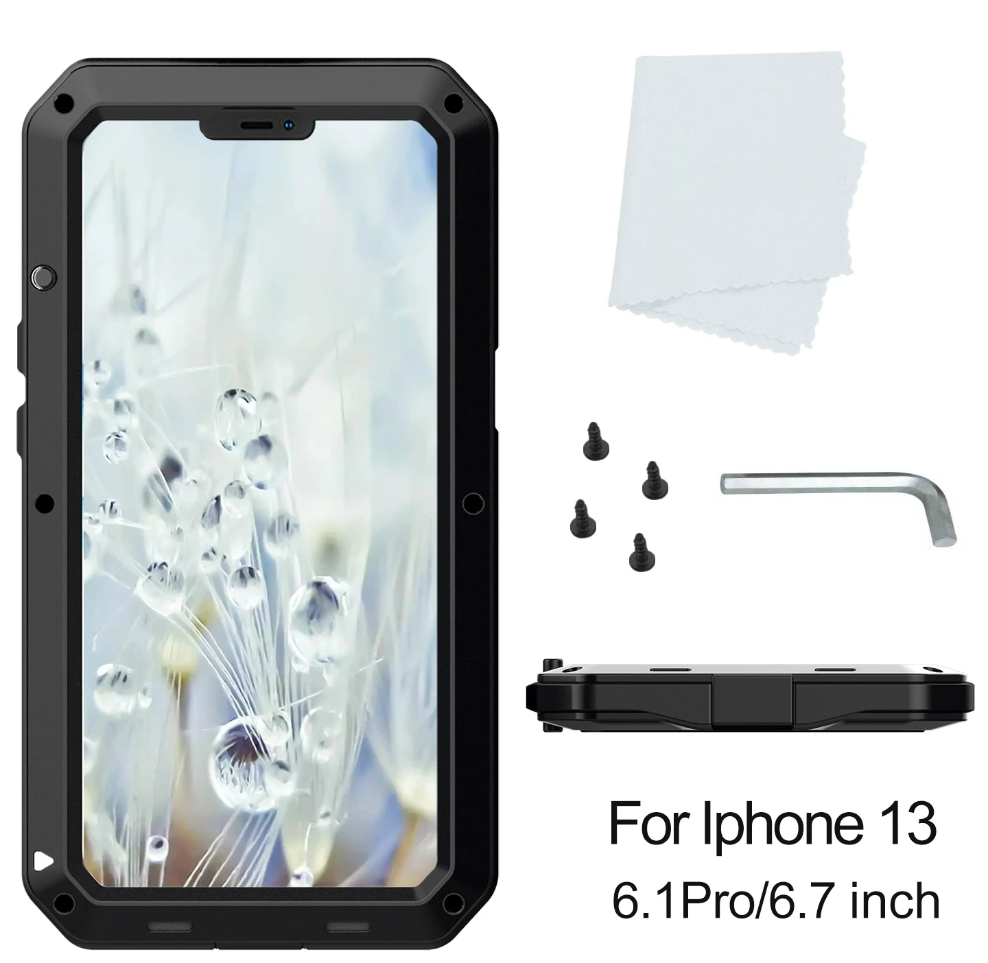 Toughened Glass Heavy Duty Phone Case For iPhone 15 14 13 12 11 XR Xs Max SE 2022 8 7 Plus Metal Aluminum Armor Shockproof Cases