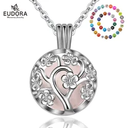 Eudora 18mm fashion Harmony Bola Ball Peach Tree Locket Cage Pendant fit Chime Ball sound Necklace Jewelry For Women K307N18