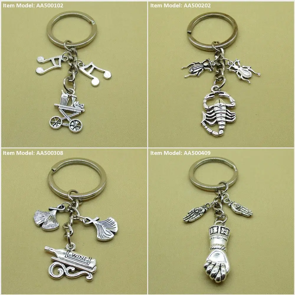 Keychain Keyring Car Diner Dining Note Musical Music Scorpio Scorpion Bug Fly Cricket Rack Wine Biloba Ginkgo Figa Gesture ML