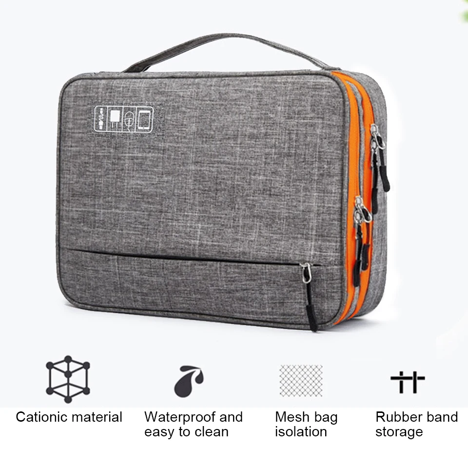 Bolsa organizadora de accesorios electrónicos, bolsa organizadora de doble capa, portátil con tiras separadoras para guardar iPad, discos duros,