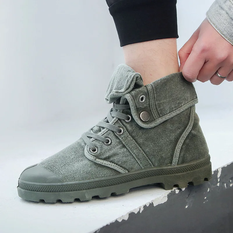 Chaussures en toile décontractées pour hommes, style skip de l'armée, bottes de rinçage militaires hautes, grandes chaussures de sport confortables, mode