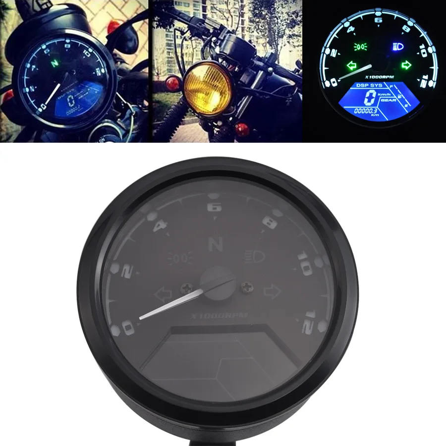 Universal Motorcycle 12000RMP LCD Speedometer Odometer Tachometer 2-4 Cylinders Meter 12V Moto Gauge Digital Dash Multi-function