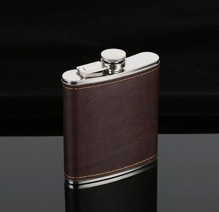 

6oz Hip Flasks Leather Whiskey Flagon Leak Proof Stainless Steel Hip Flasks Outdoor Portable Wine Pot Pocket Flask SN2997